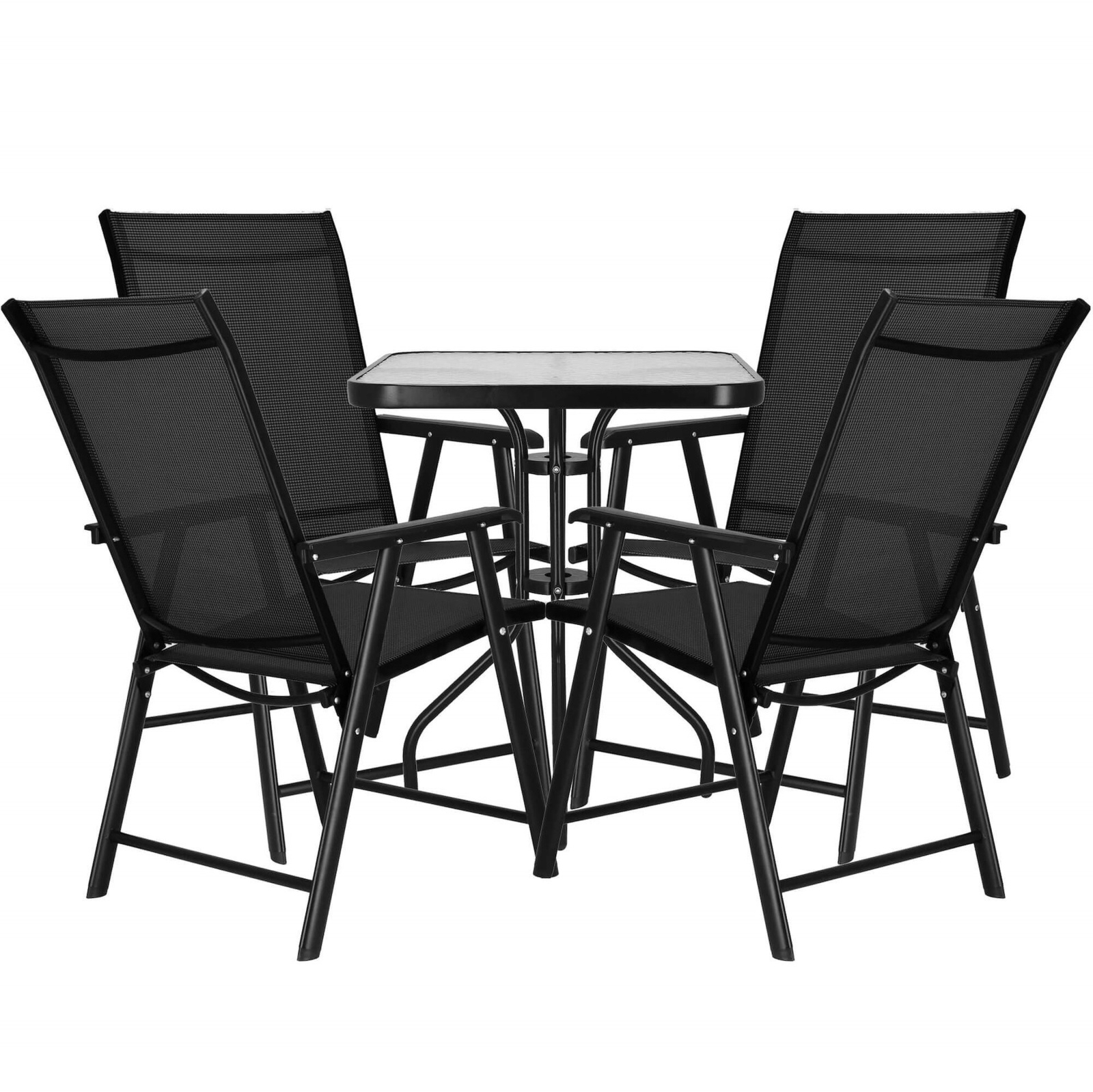 Zestaw mebli ogrodowych stół ze szkłem hartowanym, 4 krzesła komplet na taras czarny