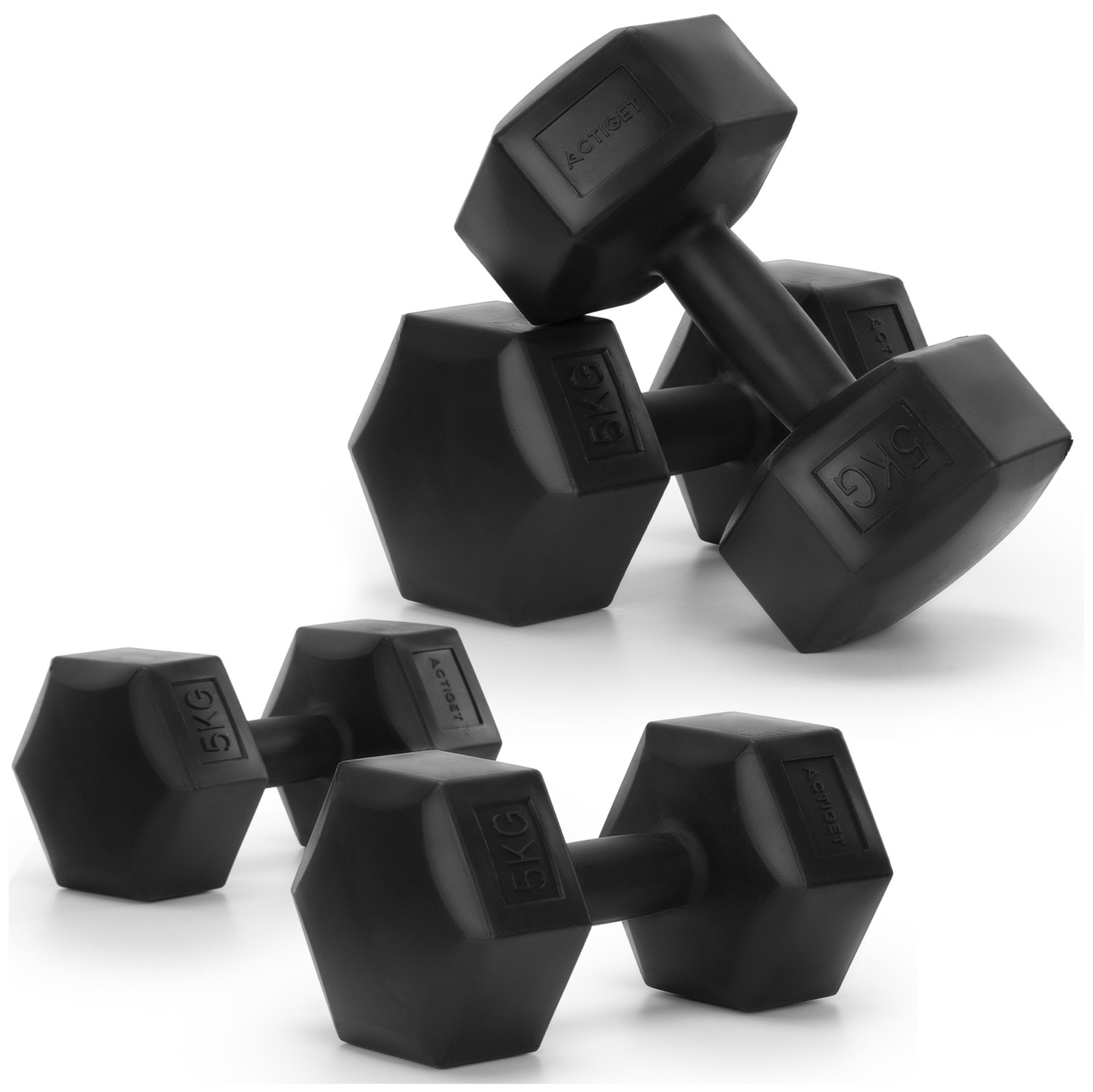 Hantle 2x5 kg hexagonalne do ćwiczeń fitness ciężarki zestaw 2 szt. czarne