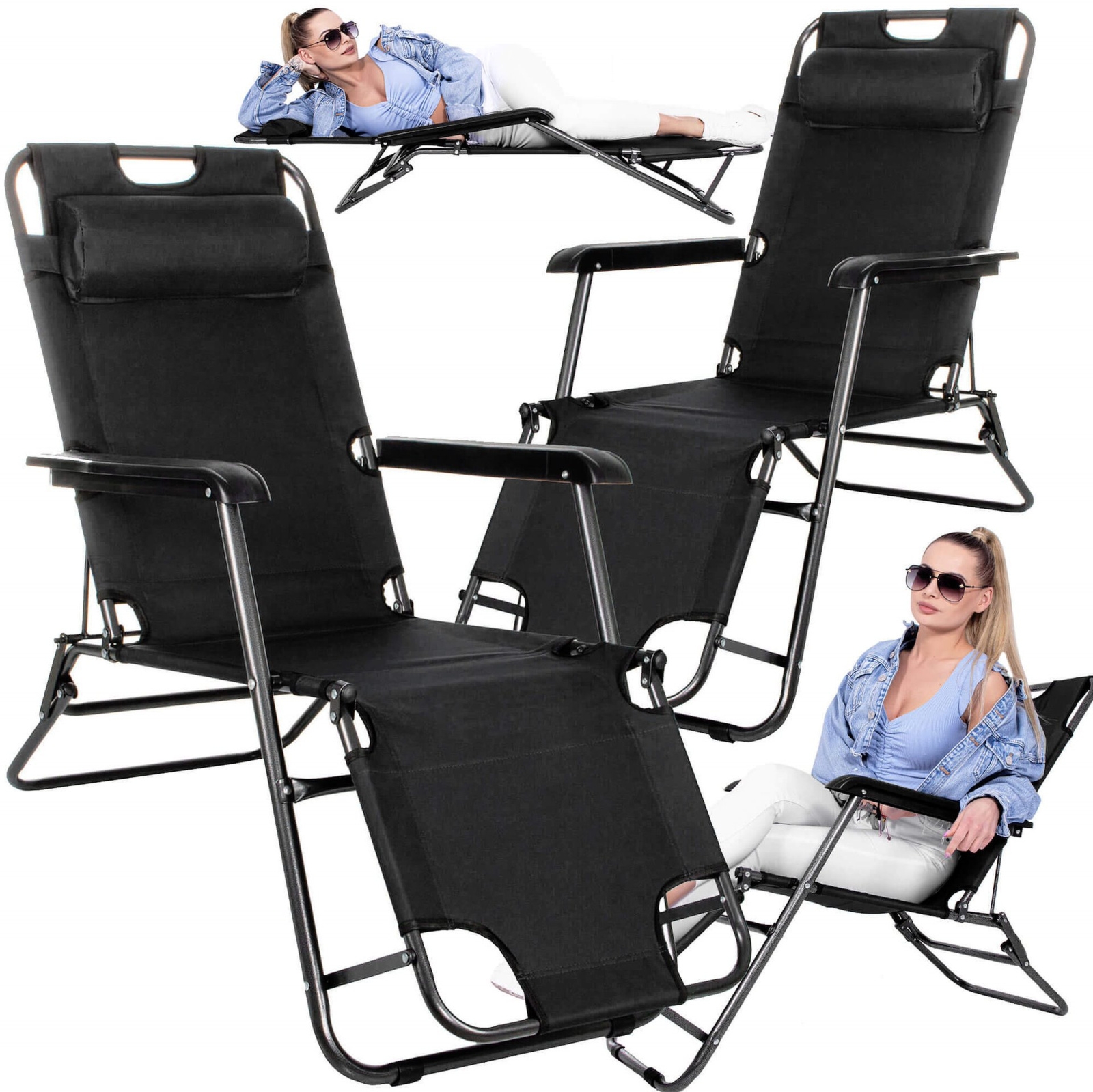 Leżaki ogrodowe 2 szt. Zero Gravity fotele składane na taras leżanki na balkon czarne