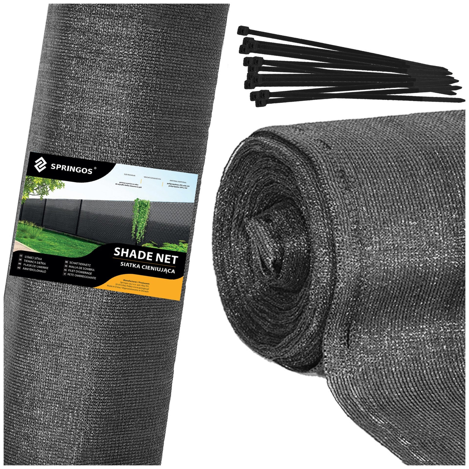 Siatka cieniująca 95% 1,7x10 m osłona na ogrodzenie 185g/m2 100 szt. opasek jasny antracyt