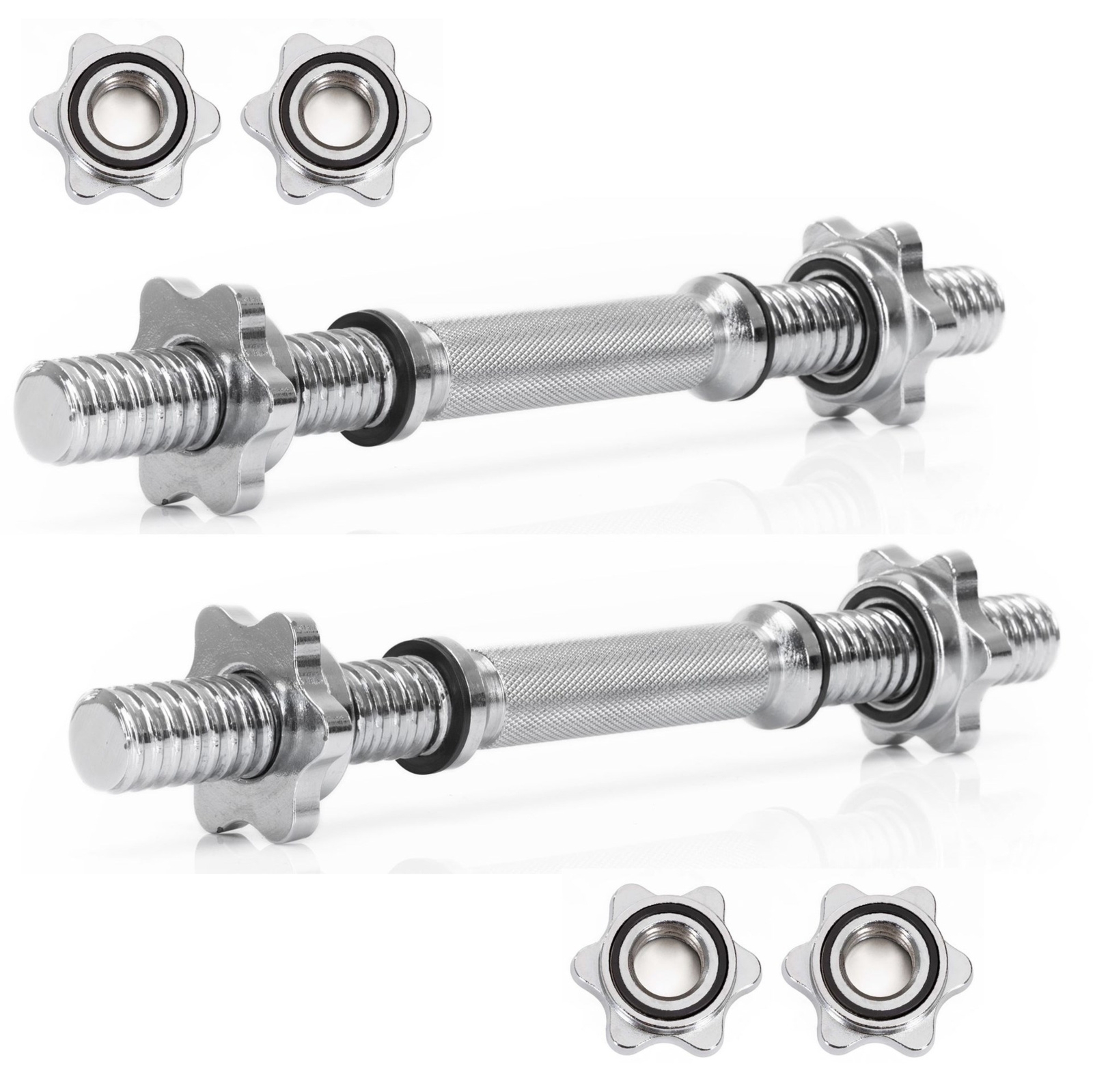 Zestaw 2 szt. gryf krótki 36 cm do hantli z zaciskami 28 mm stal chromowana