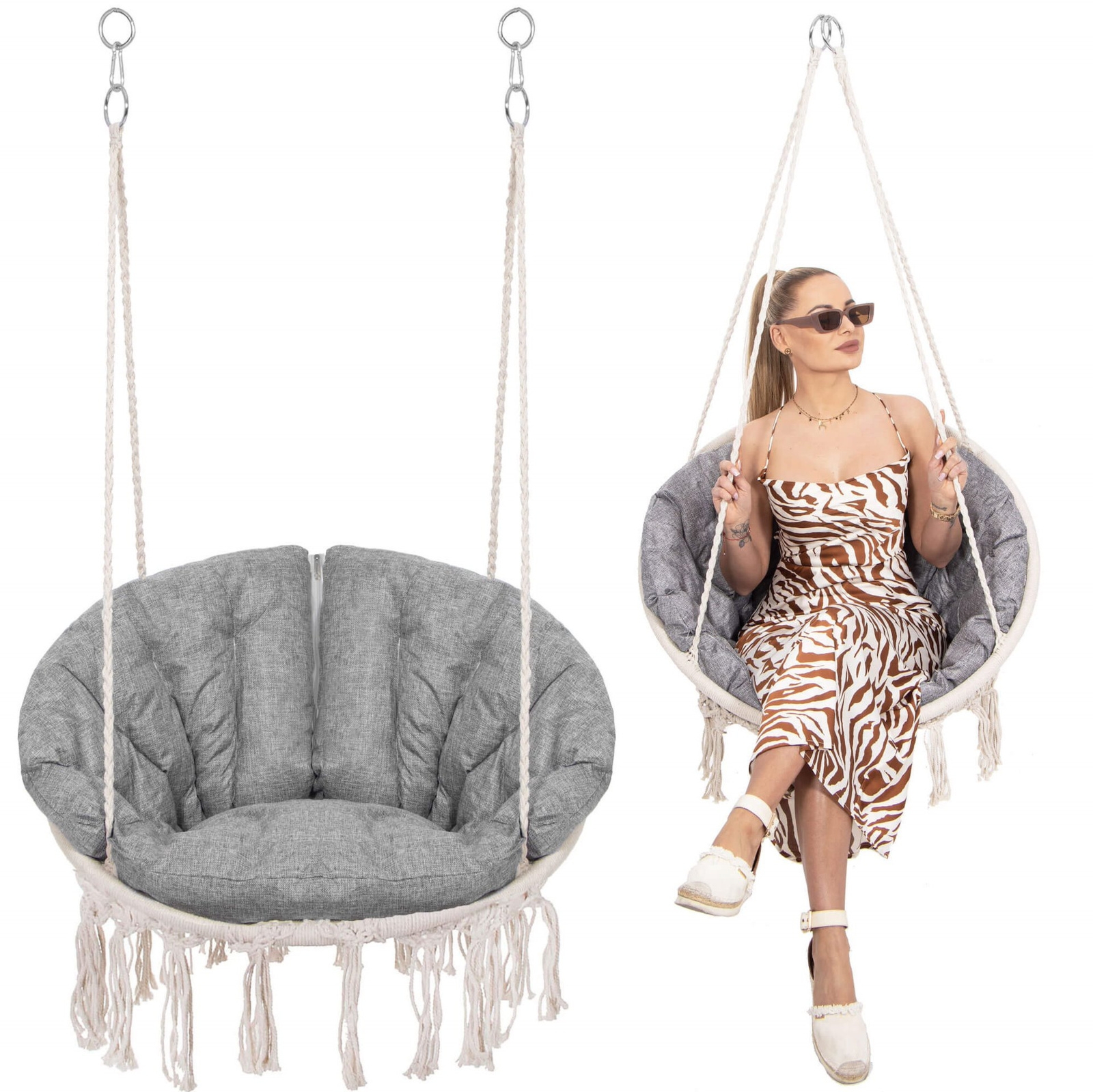 Huśtawka ogrodowa bocianie gniazdo z frędzlami beżowa