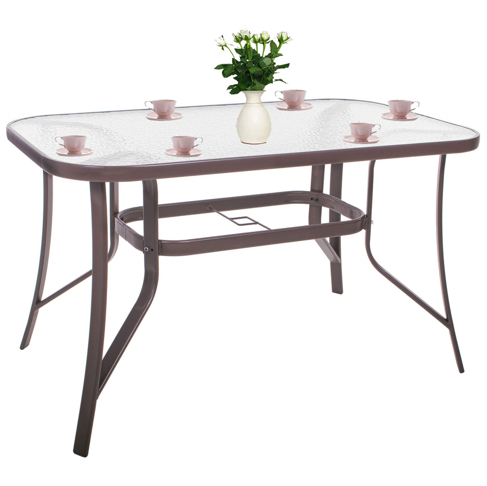 Stół ogrodowy, metalowy 120x70cm stolik na balkon prostokątny blat z szkła hartowanego brązowy