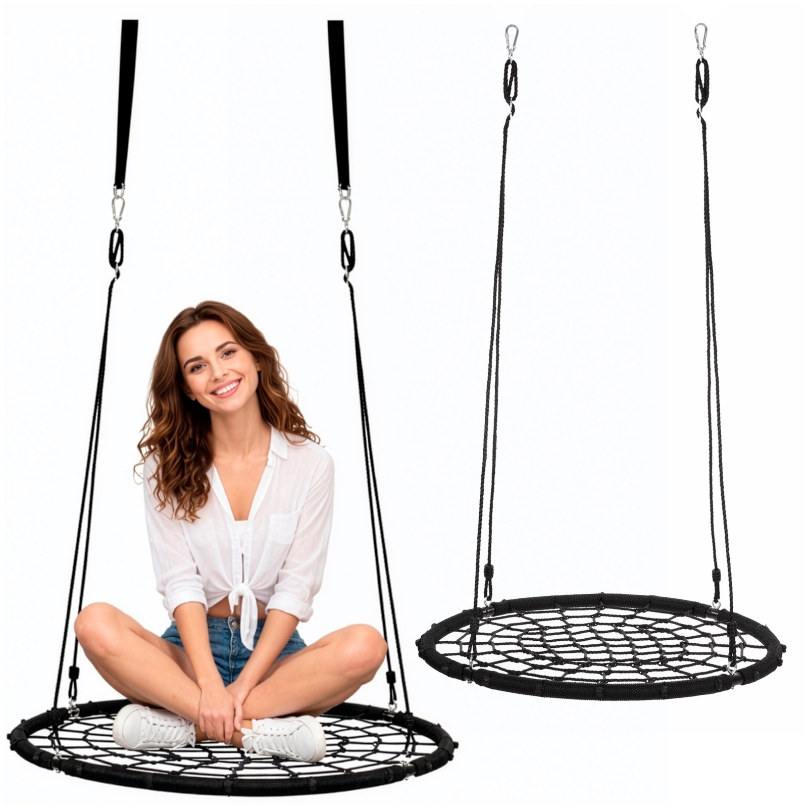 Huśtawka ogrodowa, fotel wiszący do 120 kg bocianie gniazdo czarne