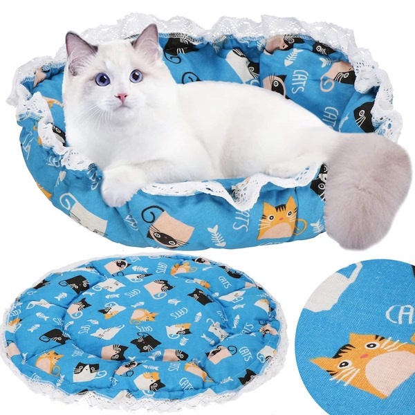 Legowisko okrągłe dla kota i psa śr. 73 cm leżanka ze ściągaczem posłanie niebieskie