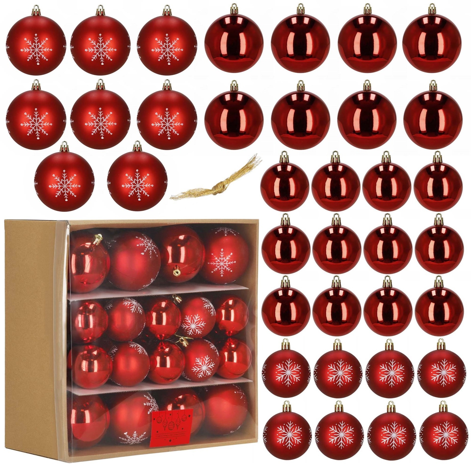 Bombki choinkowe 36 szt. komplet ozdób świątecznych zawieszki nietłukące czerwone
