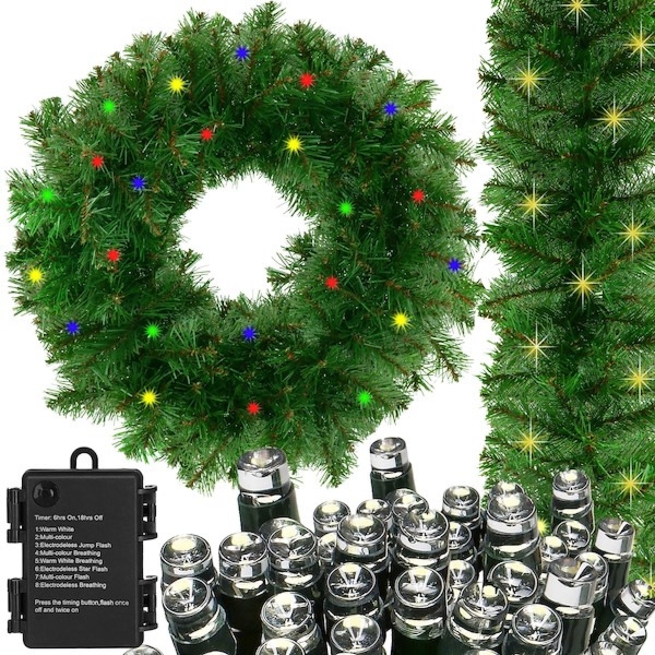 Girlanda choinkowa 270 cm, łańcuch świąteczny z lampkami LED multikolor, biały ciepły