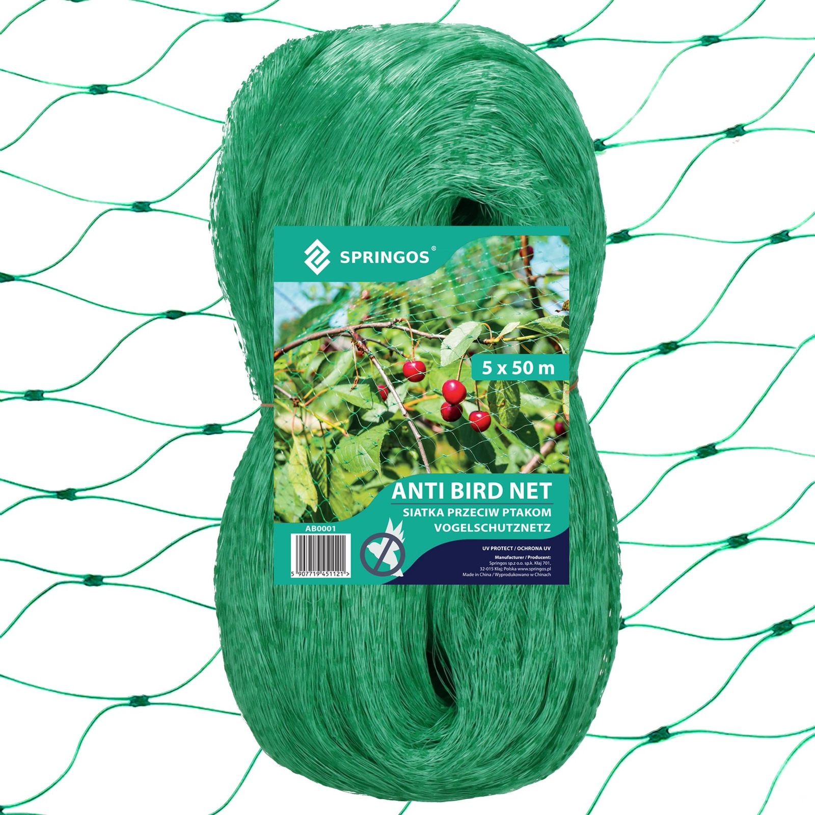 Siatka przeciw ptakom na drzewa i krzewy 5x50 m zielona