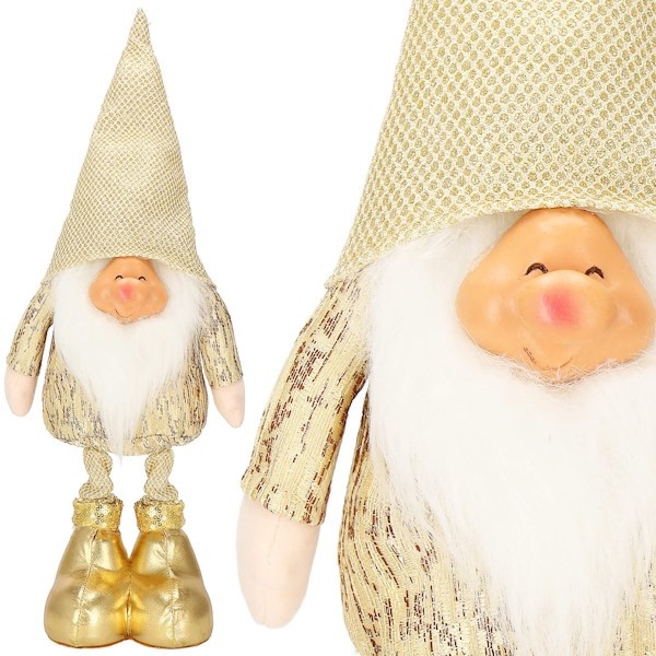 Skrzat świąteczny 50 cm, złoty krasnal z czapeczką, gnom