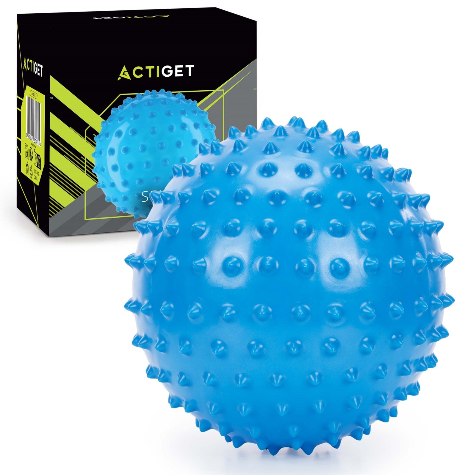 Piłeczka z kolcami 20 cm do masażu rehabilitacji z pompką sensoryczna jeżyk niebieski