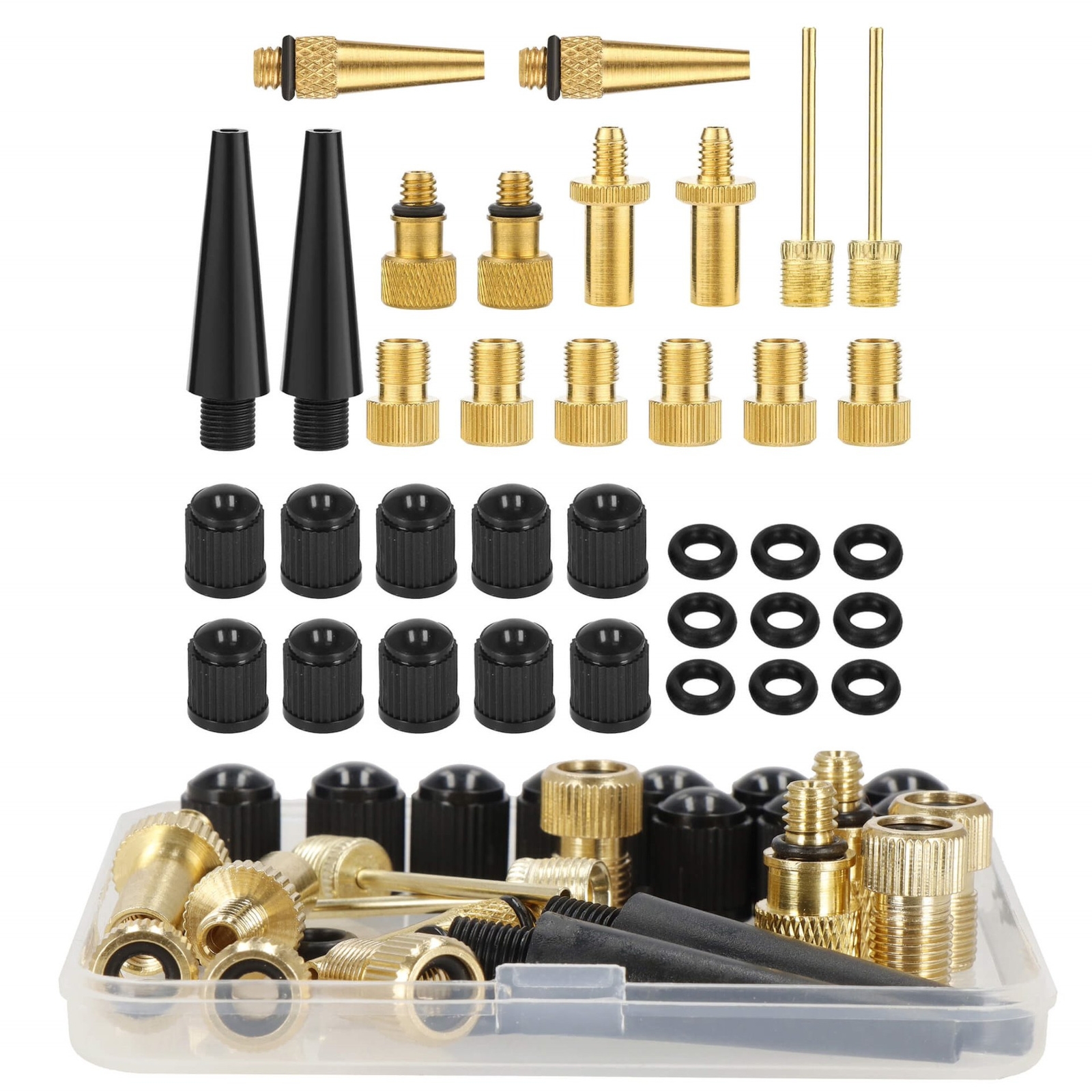 Zestaw adapterów do pompowania 36 szt. końcówki do wentyli redukcje czarne/złote