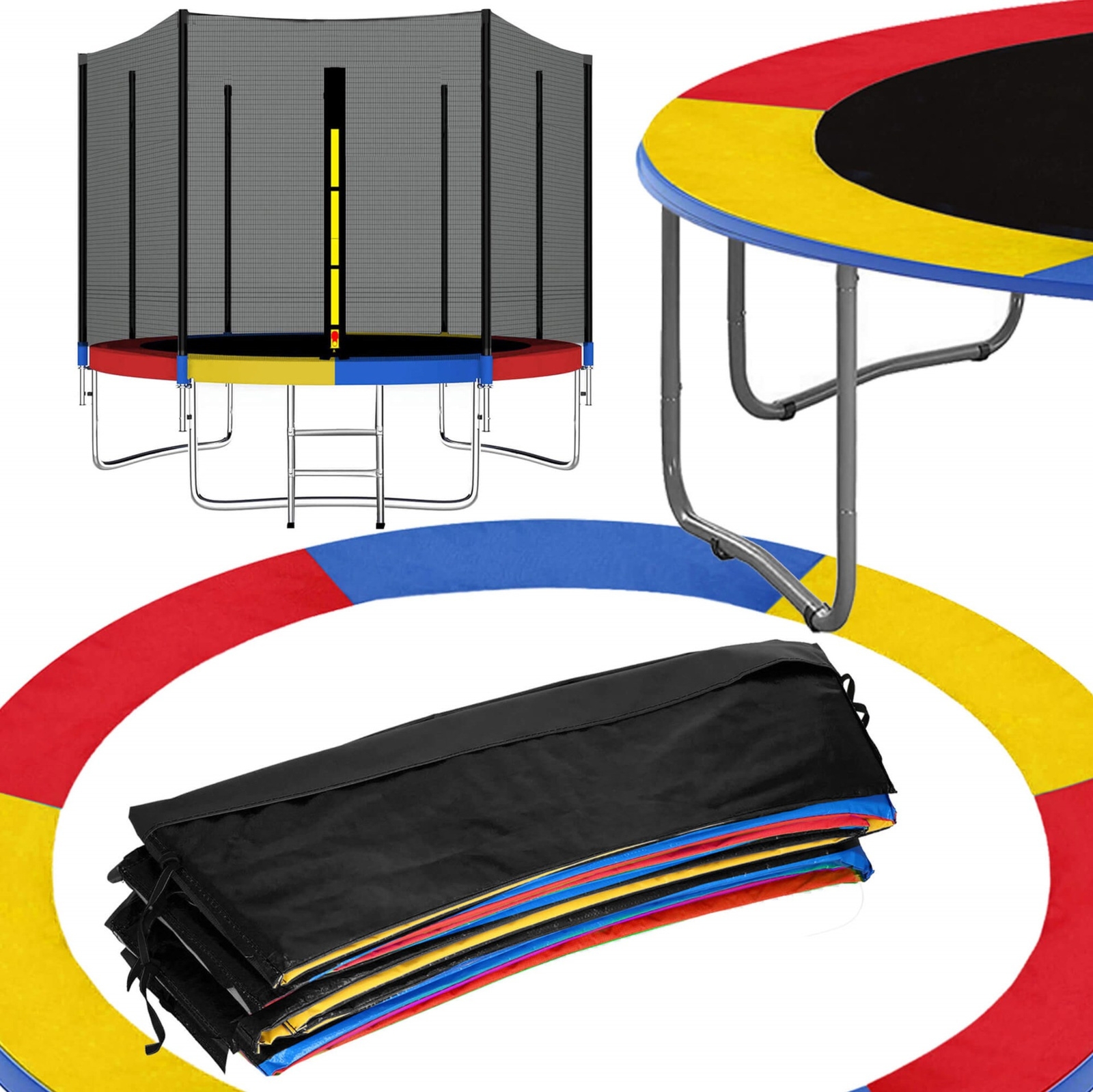 Siatka do trampoliny zewnętrzna z osłoną na sprężyny 300/305/312 cm 10 FT 8 słupków multikolor