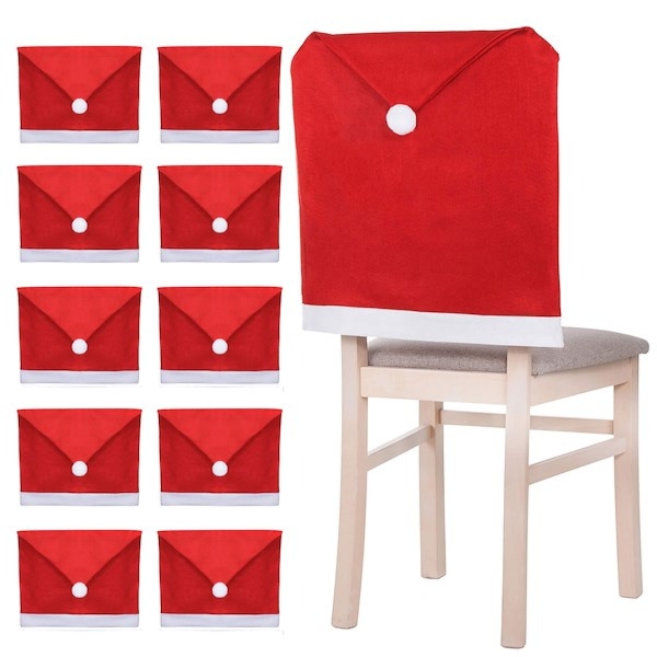 Pokrowiec na krzesło, czapka Mikołaja czerwona zestaw 10 szt.