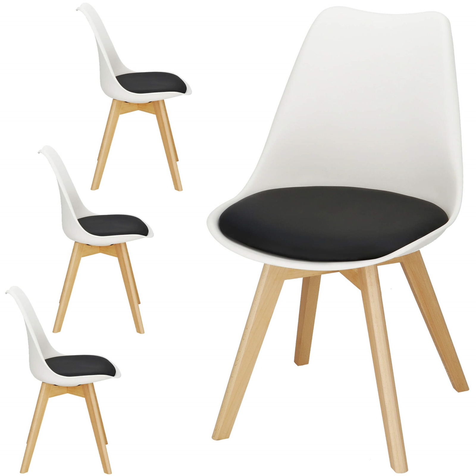 Krzesło Verde krzesła 4 szt. do jadalni, kuchni skandynawskie ekoskóra biało-czarne