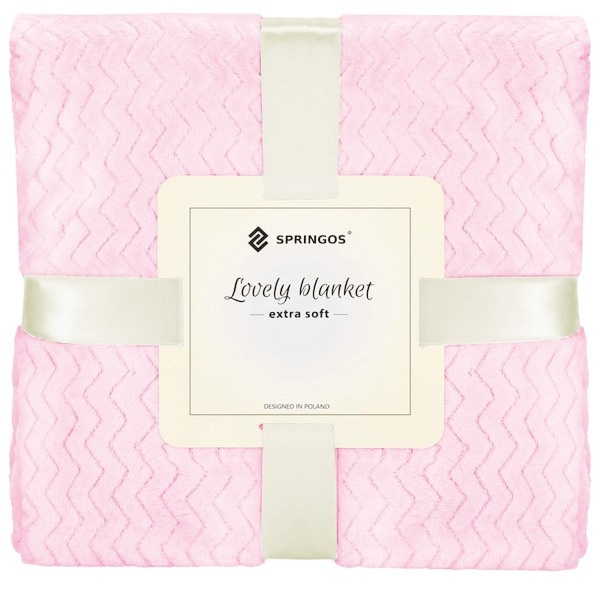 Narzuta na łóżko, pled 160x200 cm dwustronny, tłoczony koc na kanapę róż zygzak