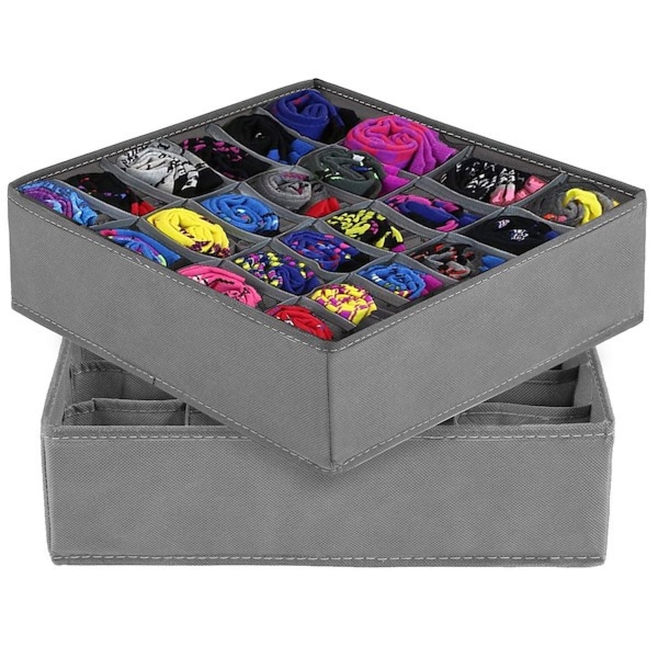 Organizer do szuflady na bieliznę zestaw 2 szt. pudełka z 24 przegródkami szare