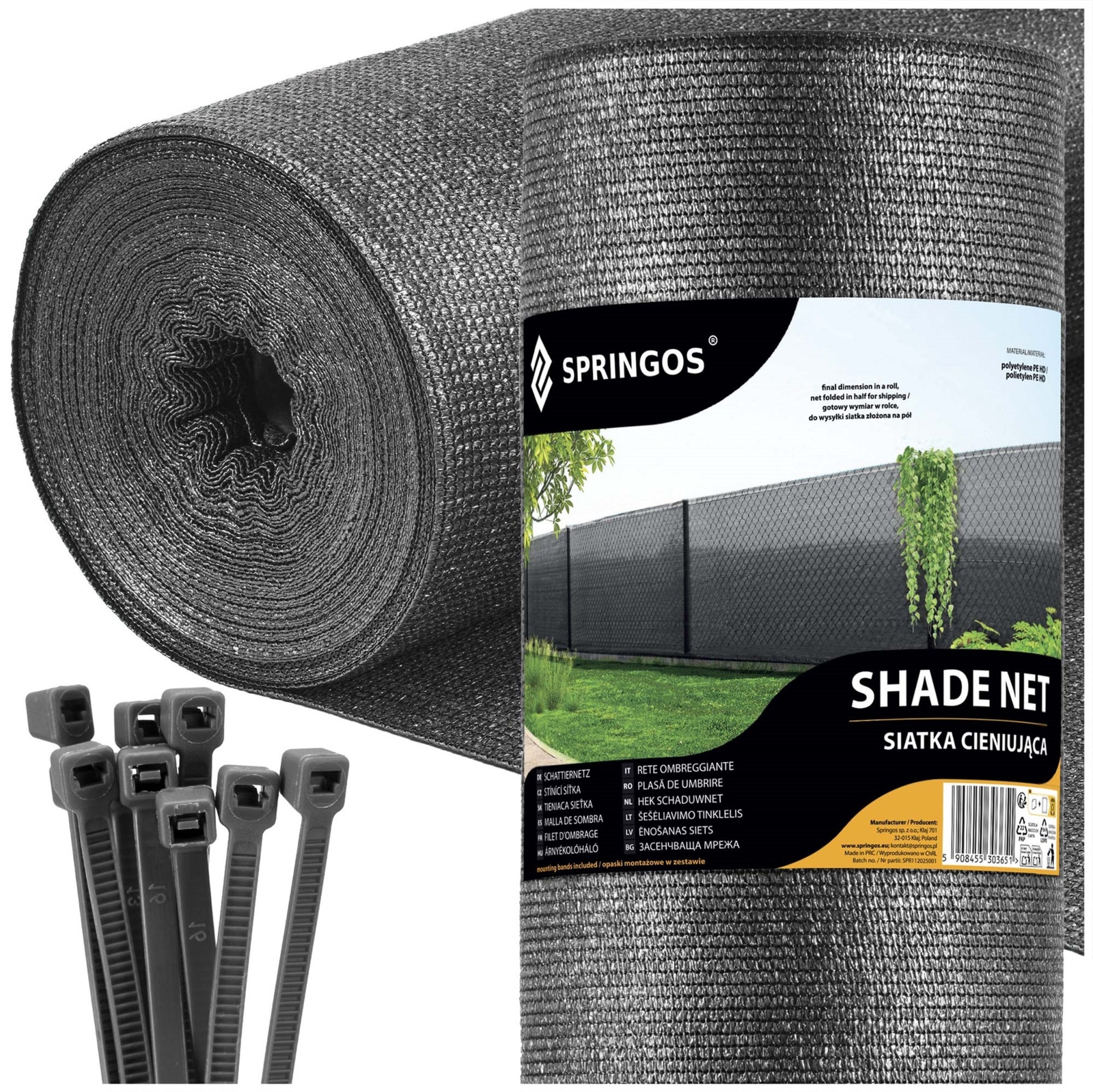 Siatka cieniująca 90% 1,5 x 10 m osłona na ogrodzenie 140g/m2 100 szt. opasek jasny antracyt