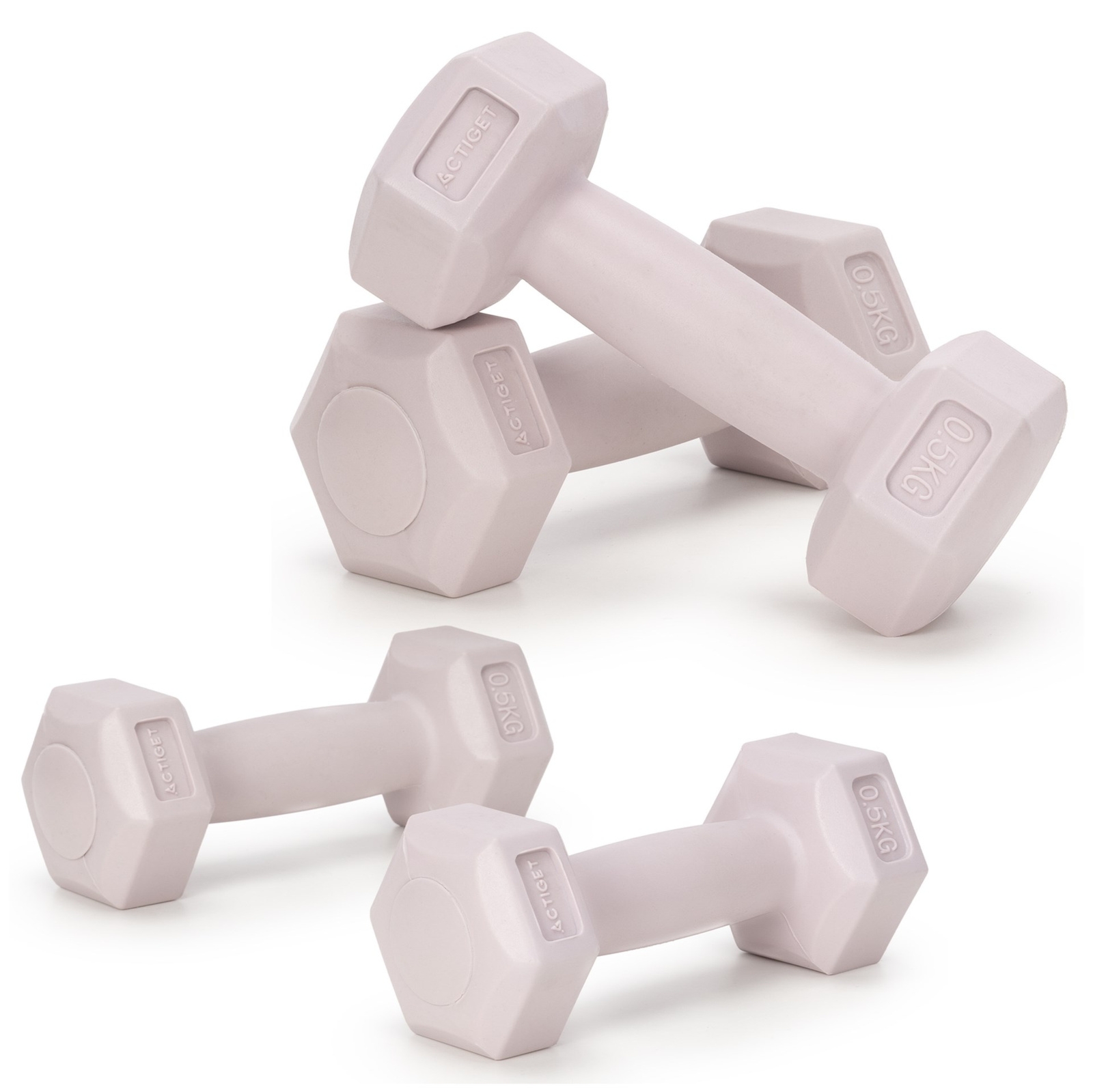 Hantle 2x0,5kg hexagonalne do ćwiczeń fitness ciężarki zestaw 2 szt. jasny róż