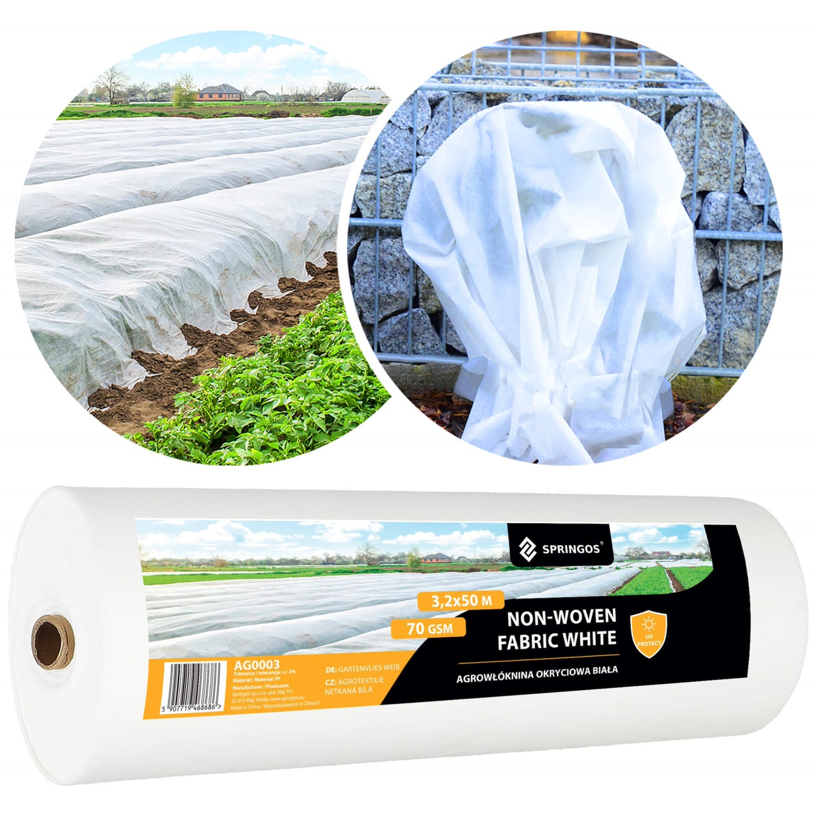 Agrowłóknina zimowa 70g/m2 ochronna na rośliny otulina gruba 50x3,2m biała