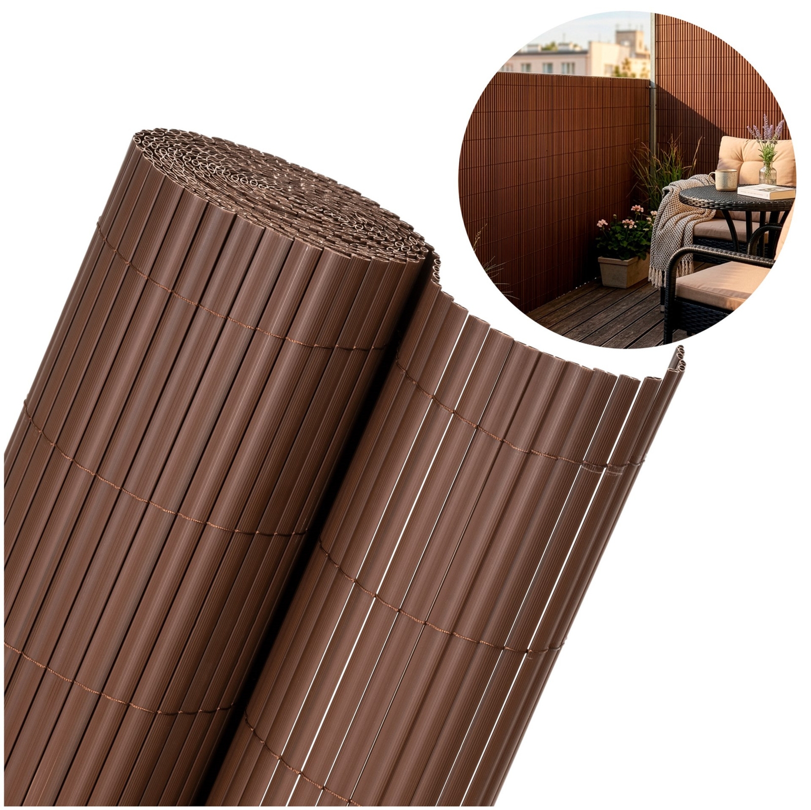 Osłona PVC maskująca 500x100 cm mata na balkon, taras, ogrodzenie, brązowa