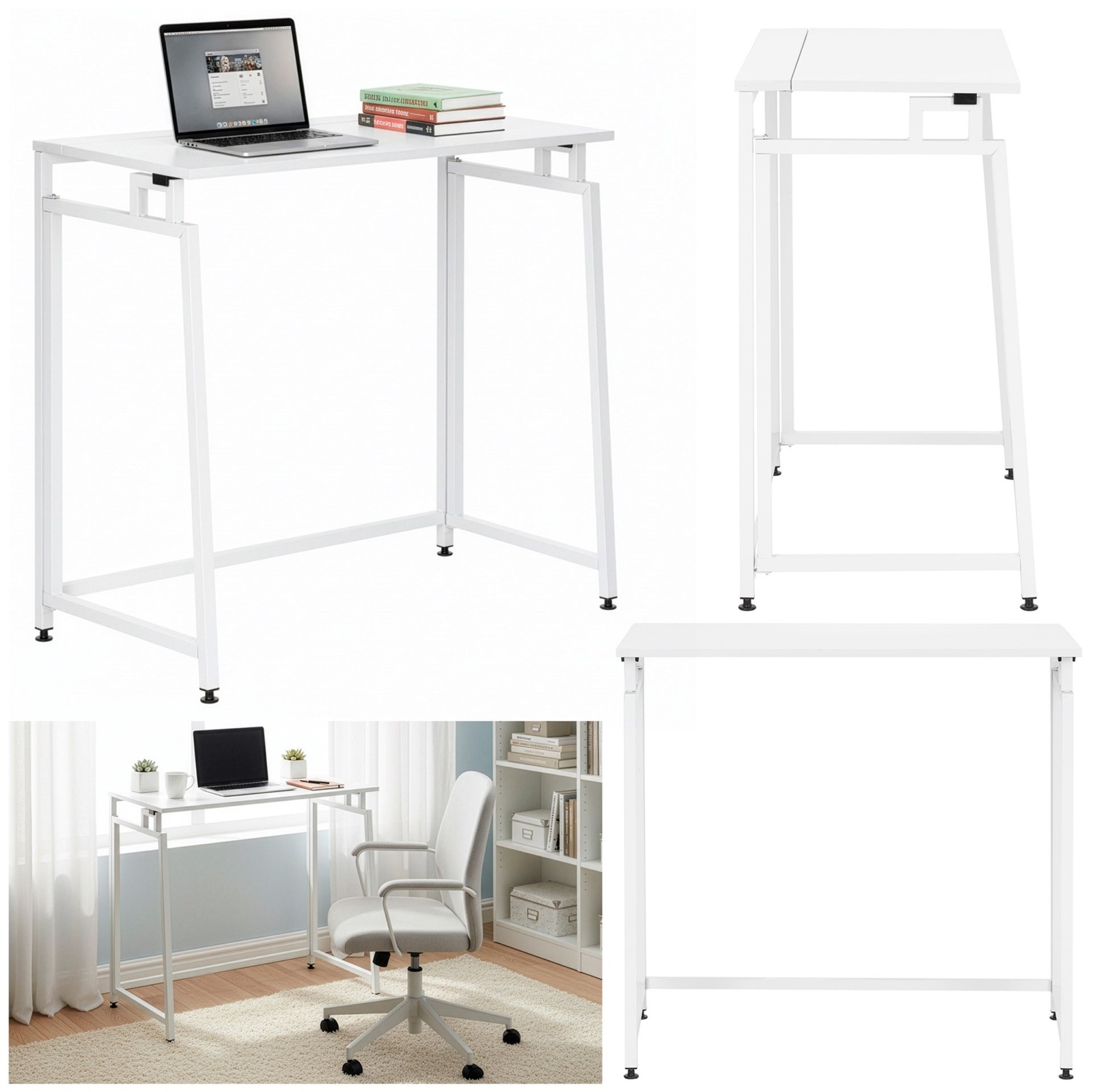 Biurko gabinetowe, stolik do nauki składany, komputerowy 80 cm drewniane, białe