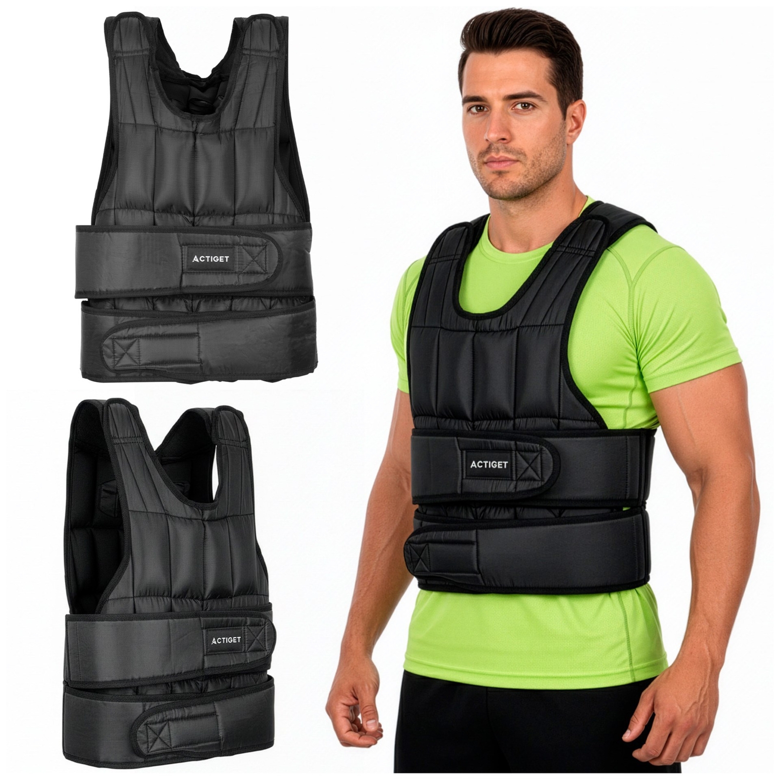 Kamizelka z obciążeniem, regulowana 20 kg treningowa do ćwiczeń siłowych, biegania, czarna