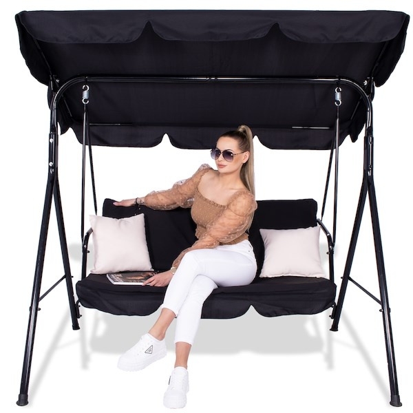 Huśtawka ogrodowa z daszkiem LUNA 3-osobowa czarna