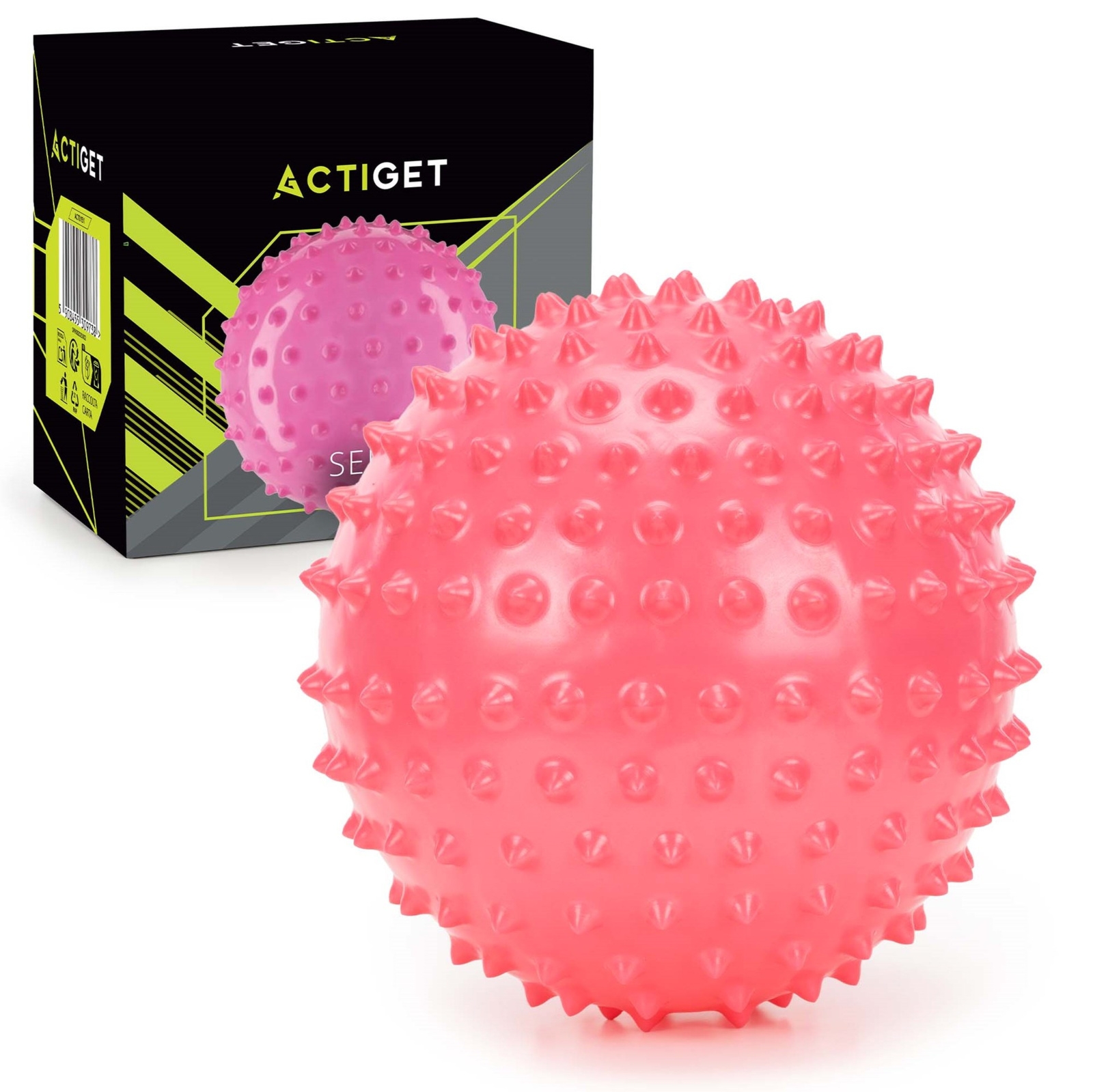 Piłeczka z kolcami 20 cm do masażu rehabilitacji z pompką sensoryczna jeżyk różowy