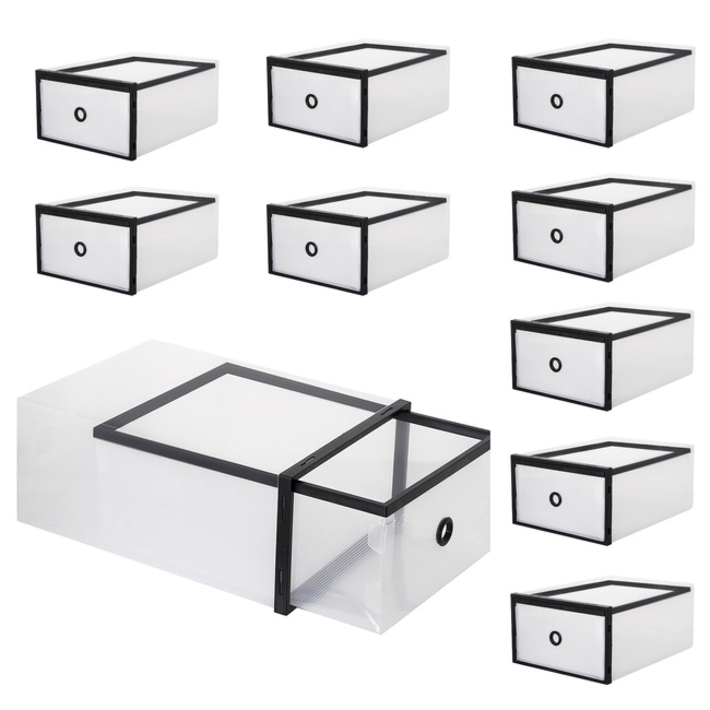 Pudełko na buty z szufladą 35x23x12 cm biały organizer zestaw 10 szt.