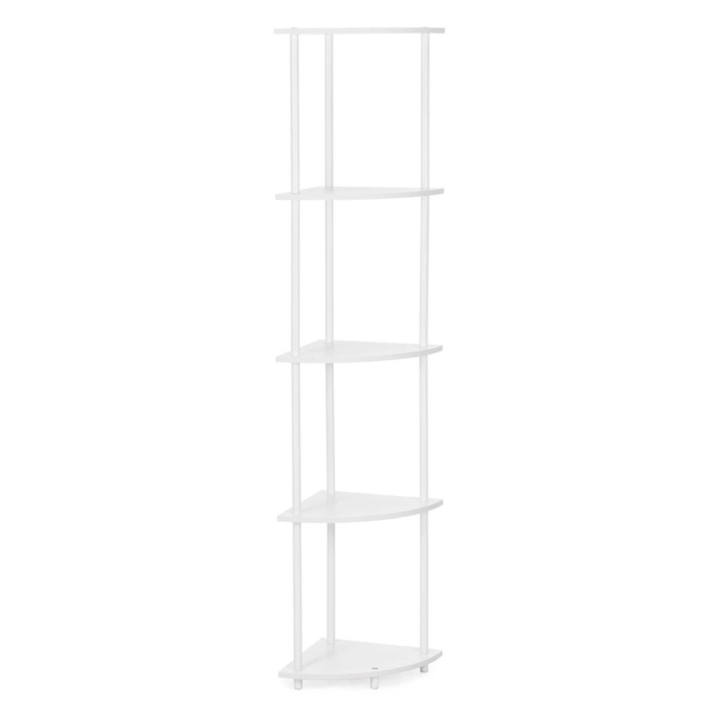 Regał narożny biały 147 cm z 5 półkami loft do łazienki nowoczesny na książki