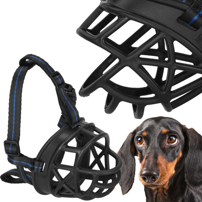 Kaganiec dla psa rozm. S fizjologiczny z regulowanymi paskami czarno-niebieski