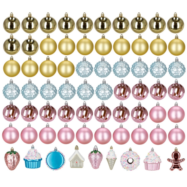 Bombki choinkowe 69 szt. świąteczny zestaw dekoracji do stroika, wielokolorowe