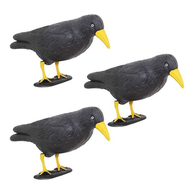 Odstraszacz ptaków 11x39x18,5cm stojący kruk czarny z żółtym dziobem zestaw 3 szt.