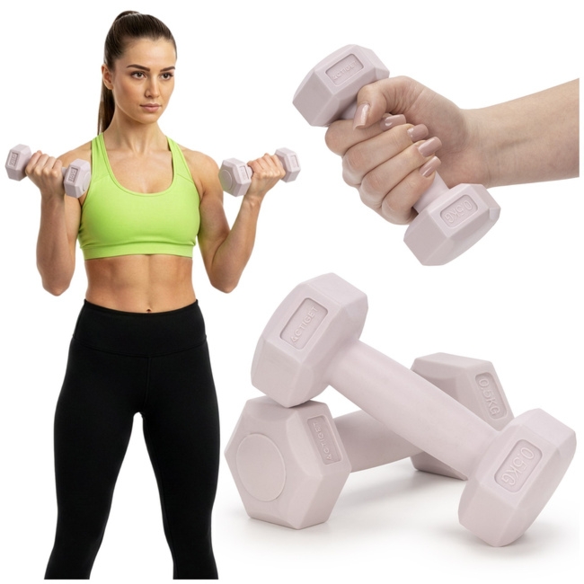 Ciężarki 2x0,5kg hexagonalne do ćwiczeń fitness hantle zestaw 2 szt. jasny róż