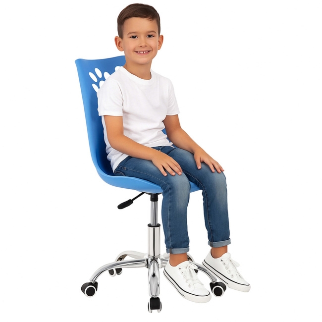Fotel dziecięcy do biurka, obrotowe krzesło na kółkach regulowane dla dzieci do nauki, niebieskie