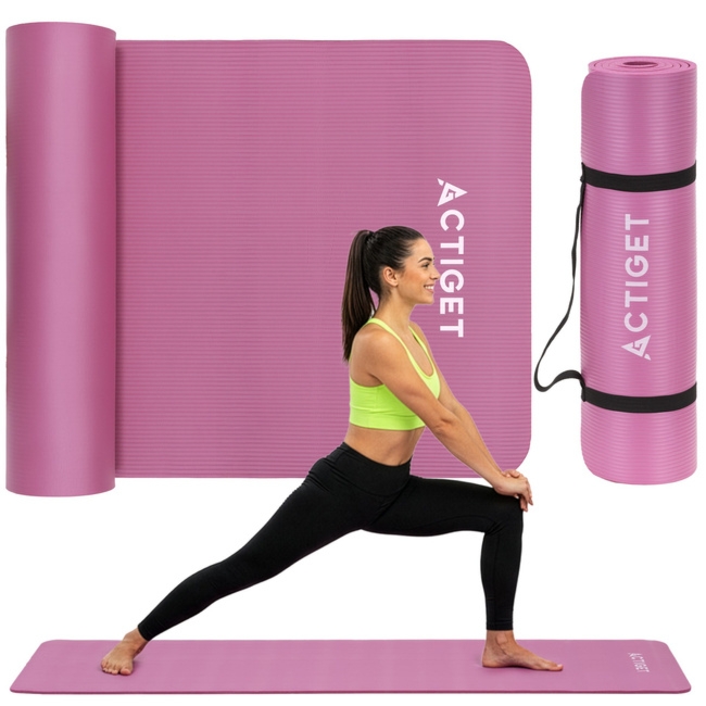 Mata do ćwiczeń 183x61 cm antypoślizgowa NBR do jogi, stretchingu z uchwytem różowa