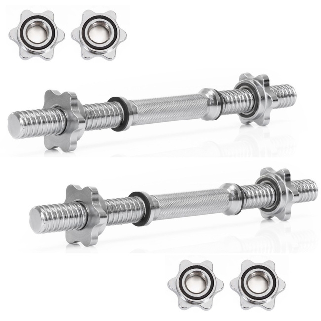 Gryf krótki 40 cm do hantli z zaciskami zestaw 2 szt. gwintowane, śr. 28 mm stal chromowana