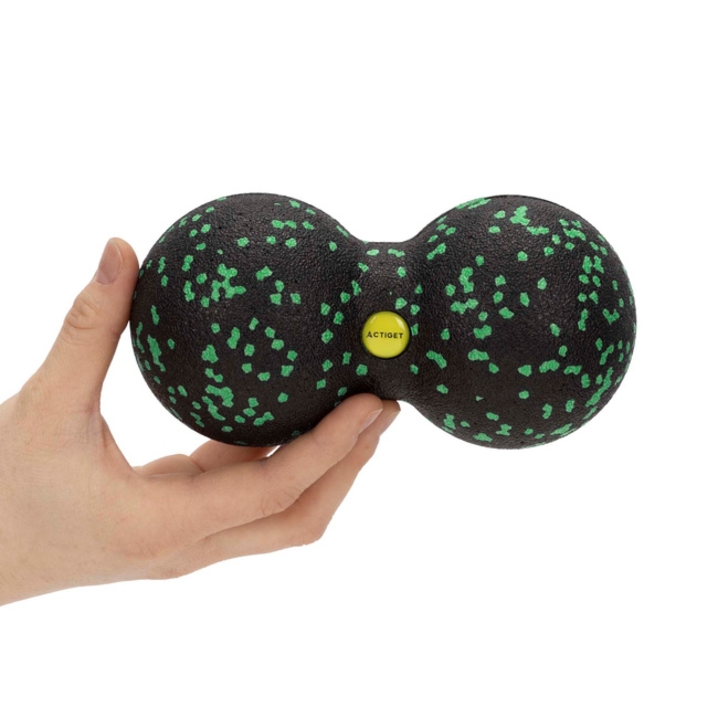 Piłka podwójna do masażu pleców i karku, roller punktowy czarno-zielony