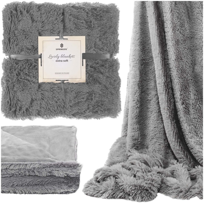 Narzuta na łóżko, pled 200x240 cm dwustronny koc na kanapę szary