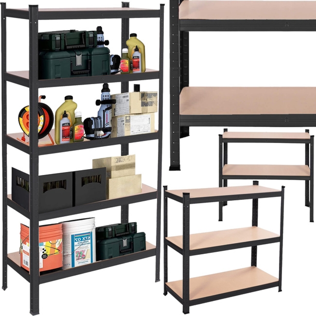 Regał metalowy z 5 półkami 150x75x30cm 625kg do garażu, piwnicy, czarny