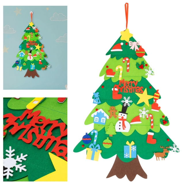 Ozdoba świąteczna, Choinka z filcu 32 zawieszek 95 cm multikolor