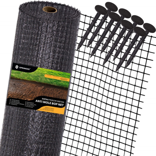 Siatka na krety 2 m x 100 m + kołki 100 szt. przeciw kretom, nornicom 45g/m2