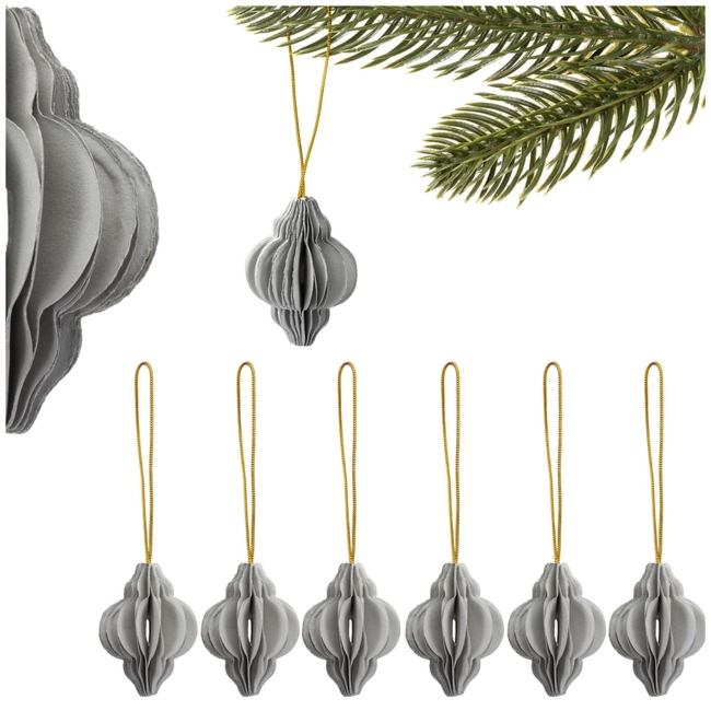 Papierowe bombki 6 szt. zawieszki choinkowe ozdoby świąteczne 4 cm rozkładane szare