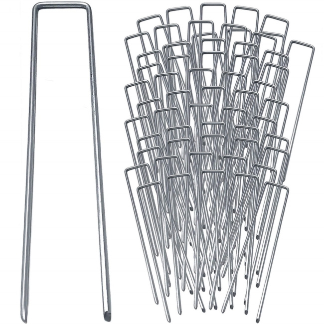 Kotwy do agrowłókniny 15x3 cm metalowe szpilki srebrne 100 szt.