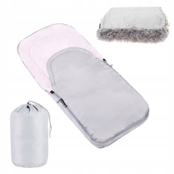 Śpiworek do wózka 4w1, mufka, śpiwór do sanek, gondoli z torbą 90 cm szaro-różowy