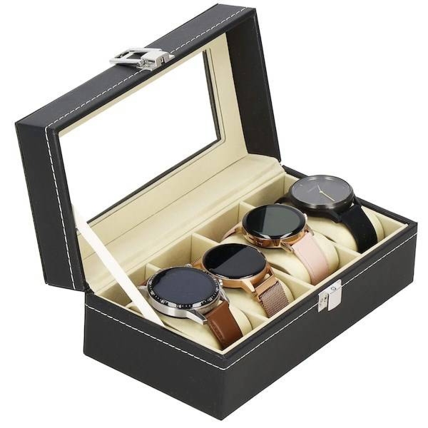 Szkatułka na zegarki 20,5x11x8 cm czarny, ekoskóra organizer z przegródkami