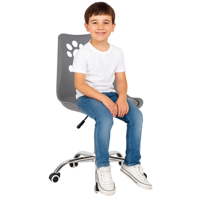Fotel biurowy obrotowy krzesło na kółkach regulowane, dla dzieci do nauki szare