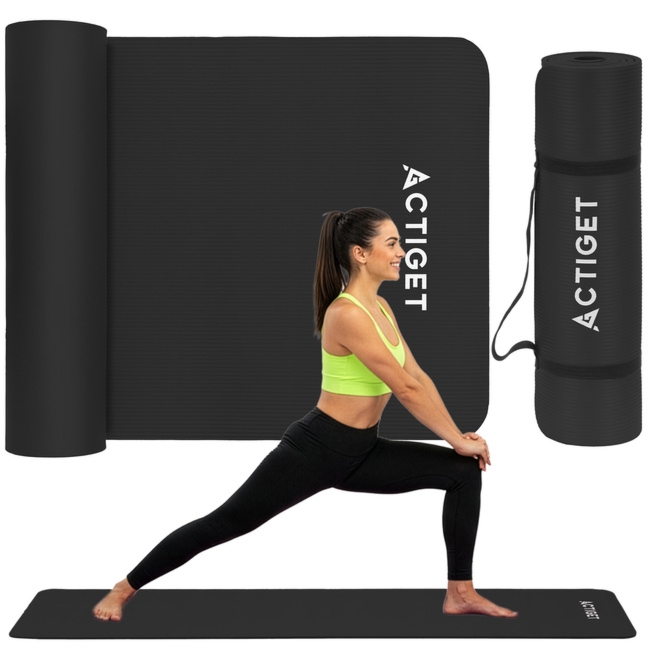 Mata do jogi, ćwiczeń fitness 183x61 cm antypoślizgowa, materac do stretchingu czarny