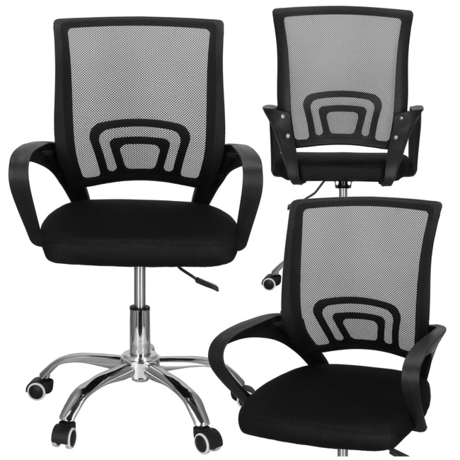 Fotel biurowy z regulacją nachylenia oparcia, krzesło obrotowe, czarny