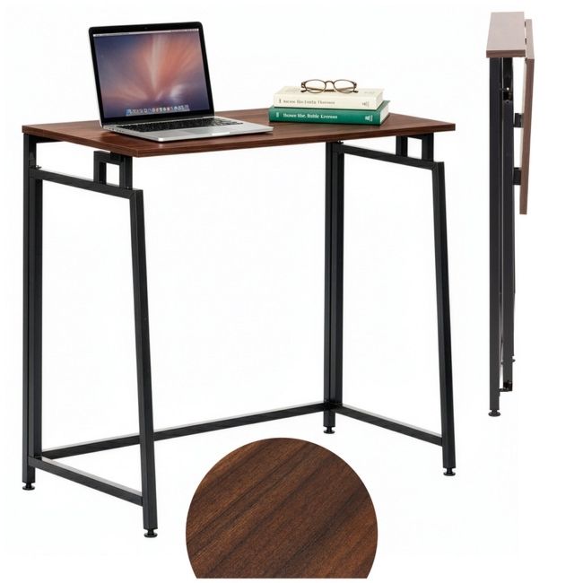 Biurko komputerowe, składane 80 cm stolik do pracy przy komputerze, drewniany, ciemno brązowy